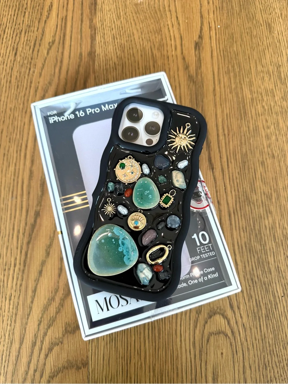 Artikl Mosaic iPhone 16 Pro Max Phone Case Black Charm Gemstone Boho New in Box